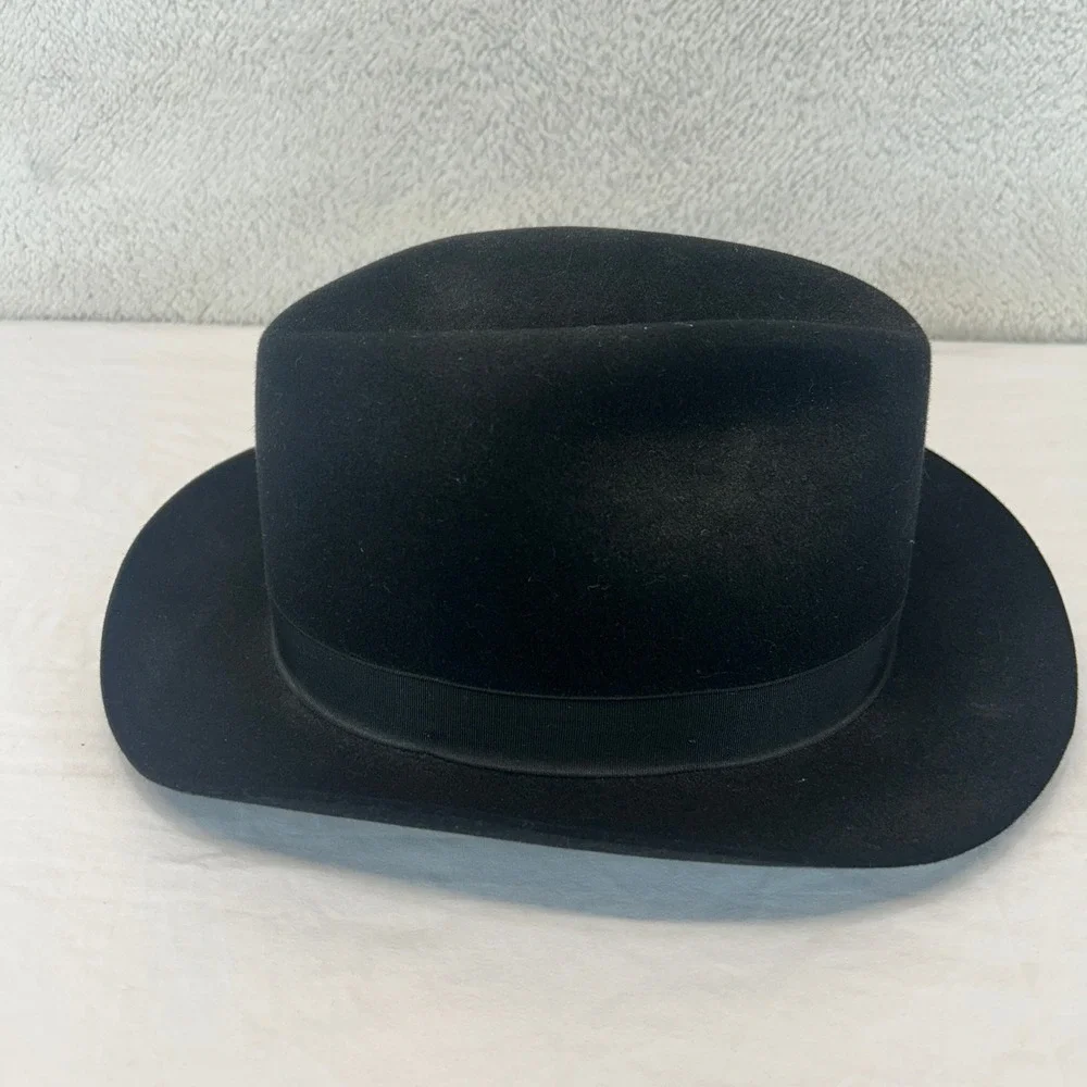 Beaver Hats Major Black 100% Genuine Fur Felt Fedora Hat Sacred Feather 7 1/8